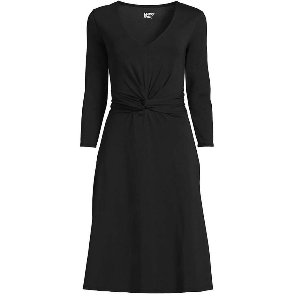 Lands' End Lightweight Cotton Modal 3/4 Sleeve Fit and Flare V-Neck Dress